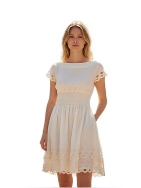 Bar III Cream Eyelet Waistband Cotton Dress (WR71)